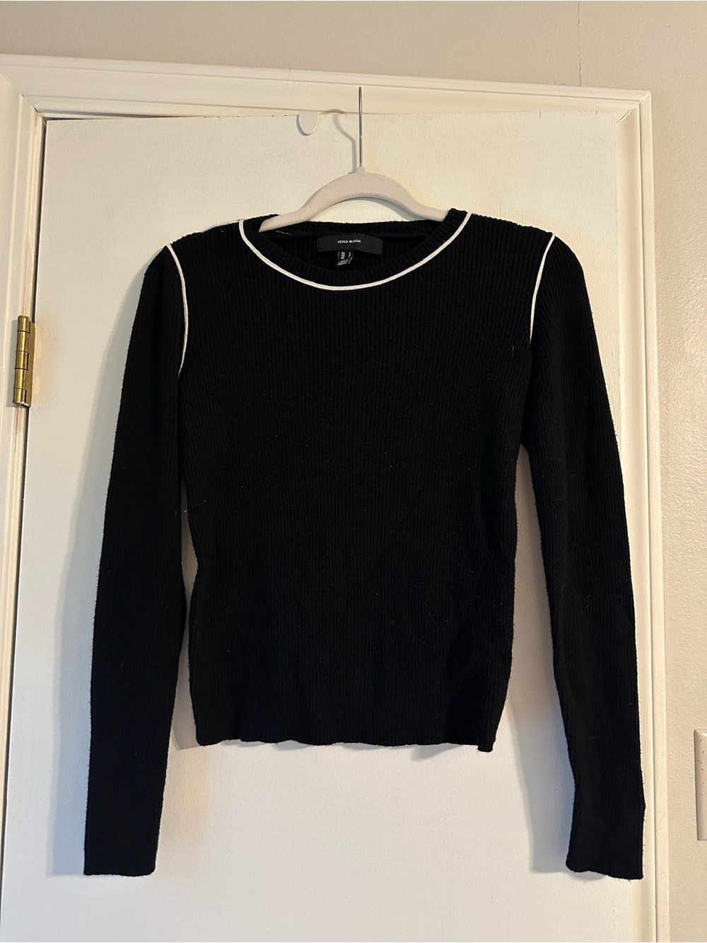 Vero Moda Black Ribbed Long Sleeve Sweater with White Trim